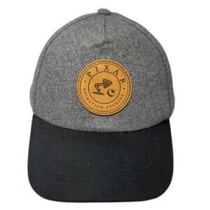 Pixar Animation Studios 5 Panel Gray Hat One Size Leather Patch Slideback Wool